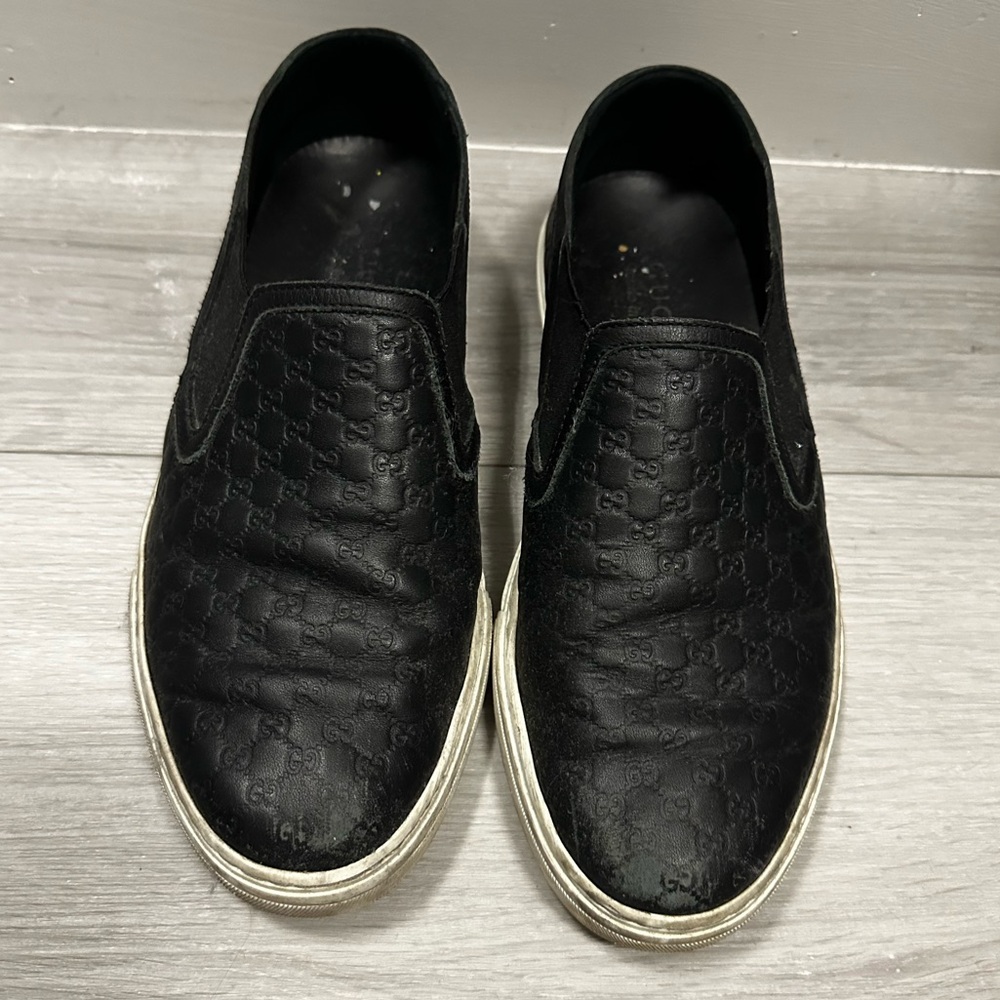 Gucci Leather Monogram Slip On Sneakers - 38